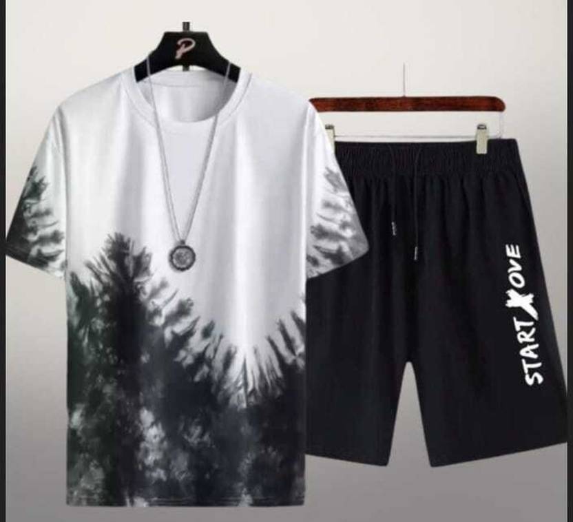 QUOOCO Pack of 2 Men Tie & Dye Round Neck Polyester White, Black,...more